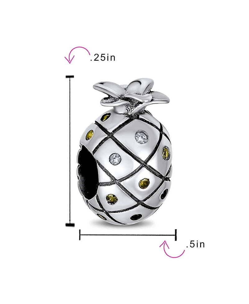 Bling Jewelry Tropical Pineapple Charm Bead with Golden Cz European Bracelets Sterling Silver