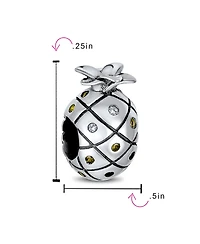Bling Jewelry Tropical Pineapple Charm Bead with Golden Cz European Bracelets Sterling Silver