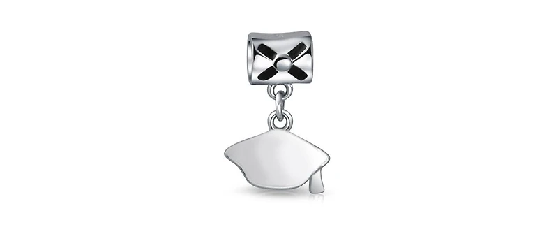 Bling Jewelry Oval Graduate Cap Dangle Charm Bead Sterling Silver Bracelets