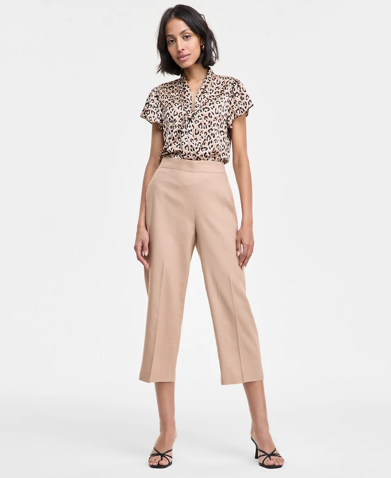 Bar Iii Women's Linen-Blend Pull-On Cropped Wide-Leg Pants, Exclusively at Macy's