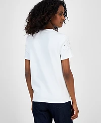 I.n.c. International Concepts Women's Cotton Embellished T-Shirt, Exclusively at Macy's