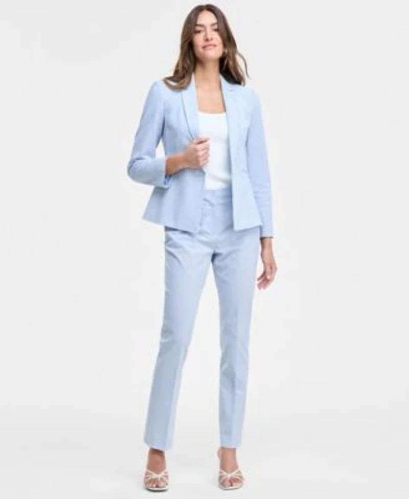 Tahari Asl Womens Seersucker Jacket Sweater Tank Top Ankle Pants Regular Petite