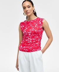 I.n.c. International Concepts Women's Printed Ruched Mesh Top, Exclusively at Macy's