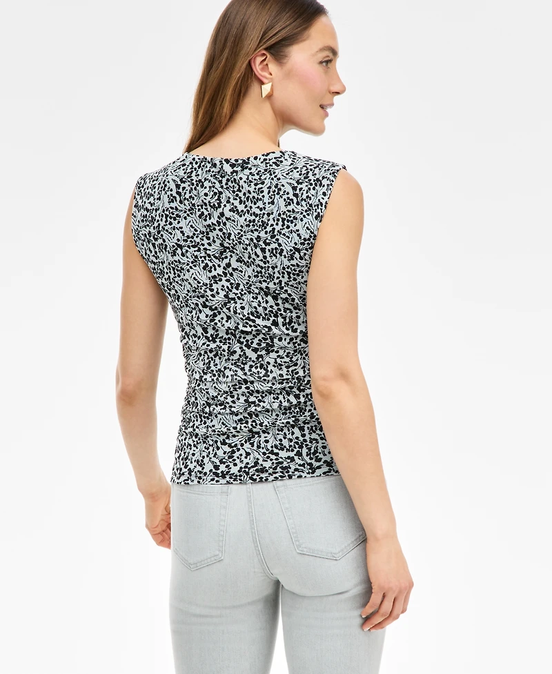 I.n.c. International Concepts Women's Printed Ruched Mesh Top, Exclusively at Macy's