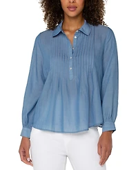 Liverpool Los Angeles Petite Long-Sleeve Popover Woven Blouse