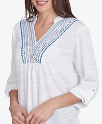 Ruby Rd. Petite Soft Relaxed Textured Trim V-Neck Top