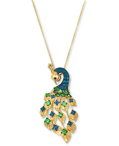 Le Vian Sapphire (5/8 ct. t.w.), Tsavorite (3/8 ct. t.w.) & Black Diamond Accent Peacock 20" Pendant Necklace in 14k Gold