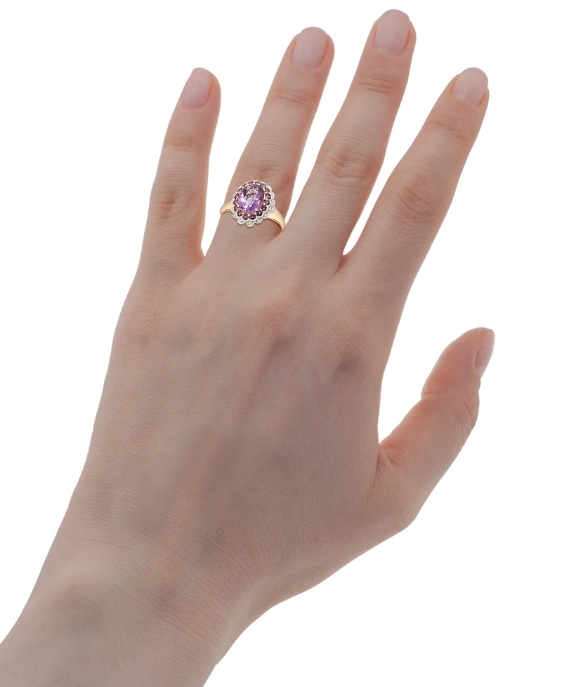 Rose de France (2-1/10 ct. t.w.), Amethyst (1/2 ct. t.w.) & Diamond (1/20 ct. t.w.) Statement Ring in 14k Gold
