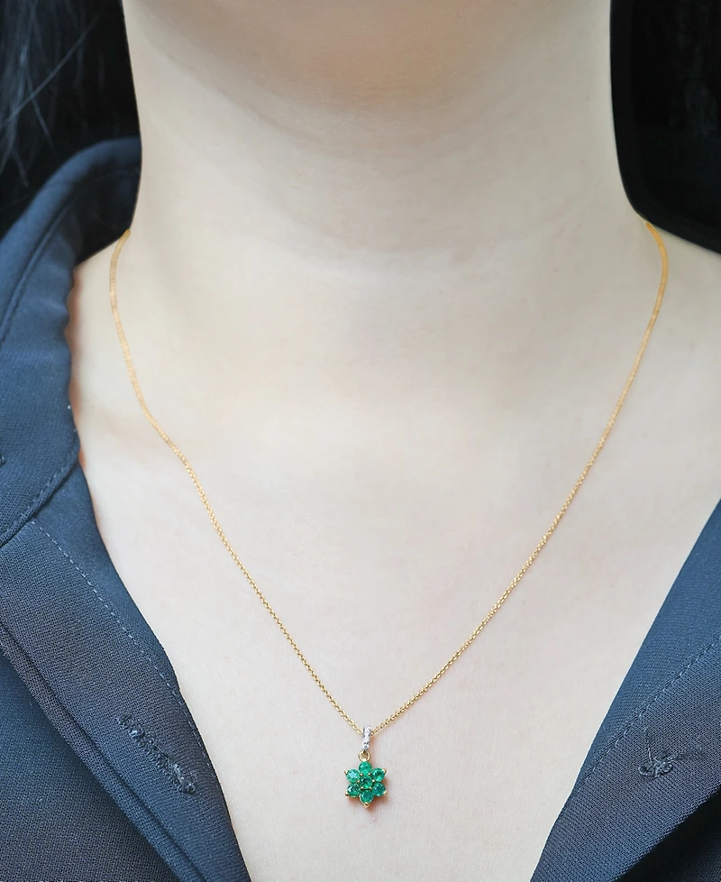 Emerald (1-1/20 ct. t.w.) & Diamond (1/20 ct. t.w.) Flower Pendant Necklace & Drop Earrings Set in 14k Gold over Sterling Silver