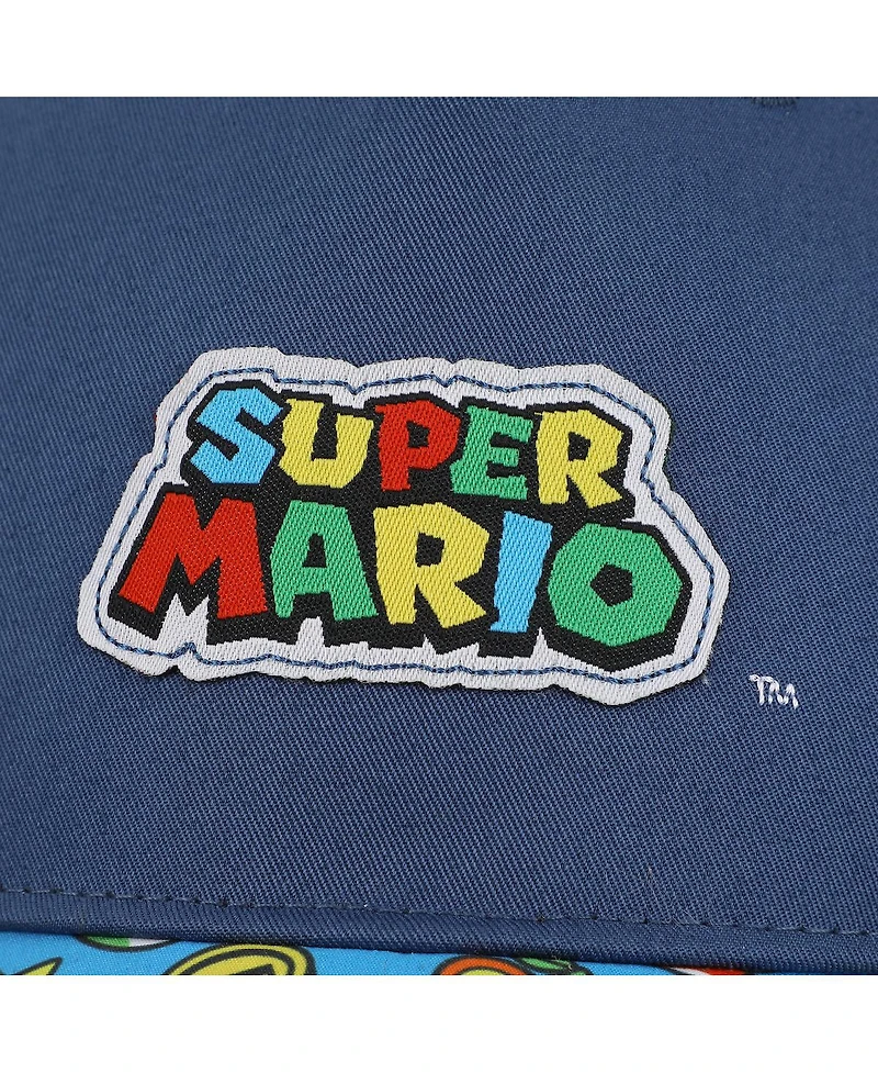 Super Mario Boys Bros Logo & Power-Ups Youth Blue Traditional Adjustable Hat