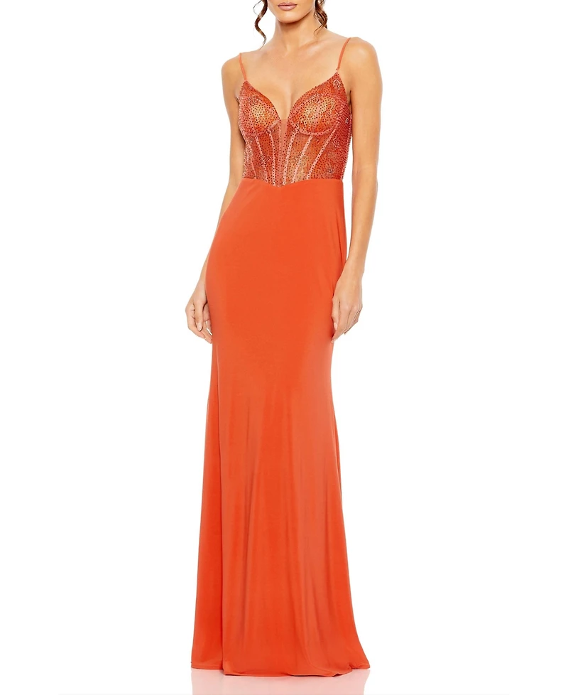 Mac Duggal Women's Sweetheart Mesh Embellished Gown