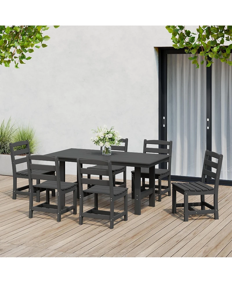 7-Piece Hdpe Outdoor Rectangular Patio Dining Table Set with Side Chairs