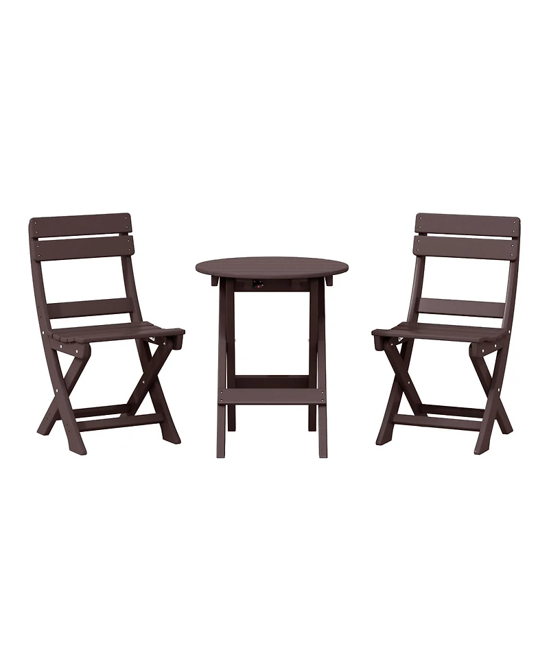 3-Piece Outdoor Hdpe Folding Patio Bistro Table and Chairs