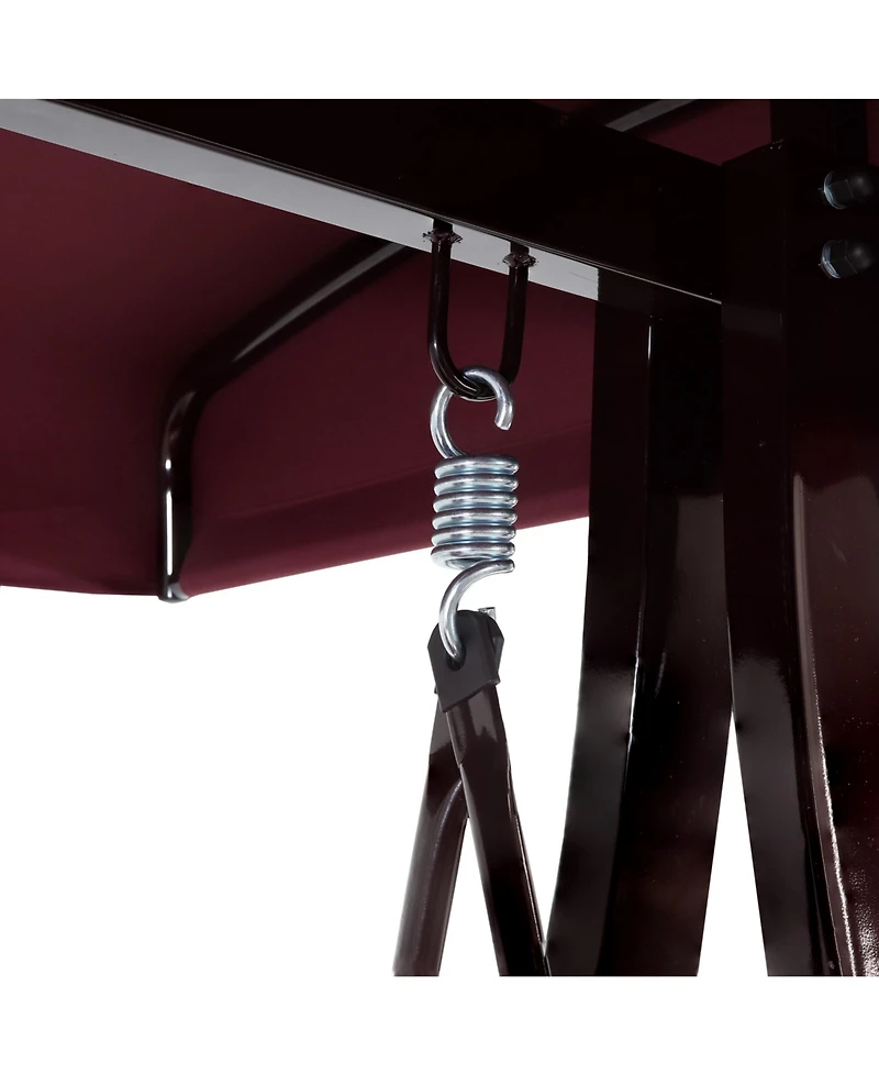 3-Person Outdoor Patio Swing with Adjustable Canopy Shade, Foldable Side Tables, Cushions and Pillow, Merlot