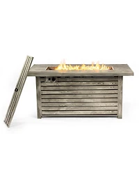 54inch Outdoor Fire Table Steel Fire Pit Table with Wood Grain Surface