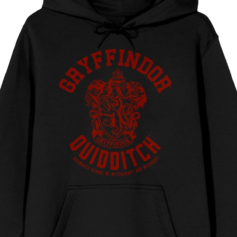 Harry Potter Big & Tall Gryffindor Quidditch Crest Long Sleeve Black Adult Hooded Sweatshirt-4XL