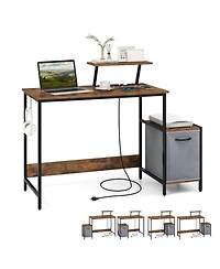Computer Desk with Reversible Storage Drawer and Moveable Shelf