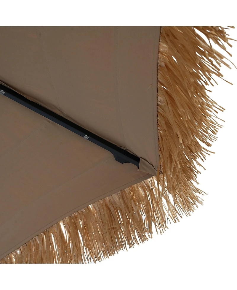 ft. Outdoor Double Layer Hawaiian Style Market Umbrella in Brown with Base and 32-Light Beads
