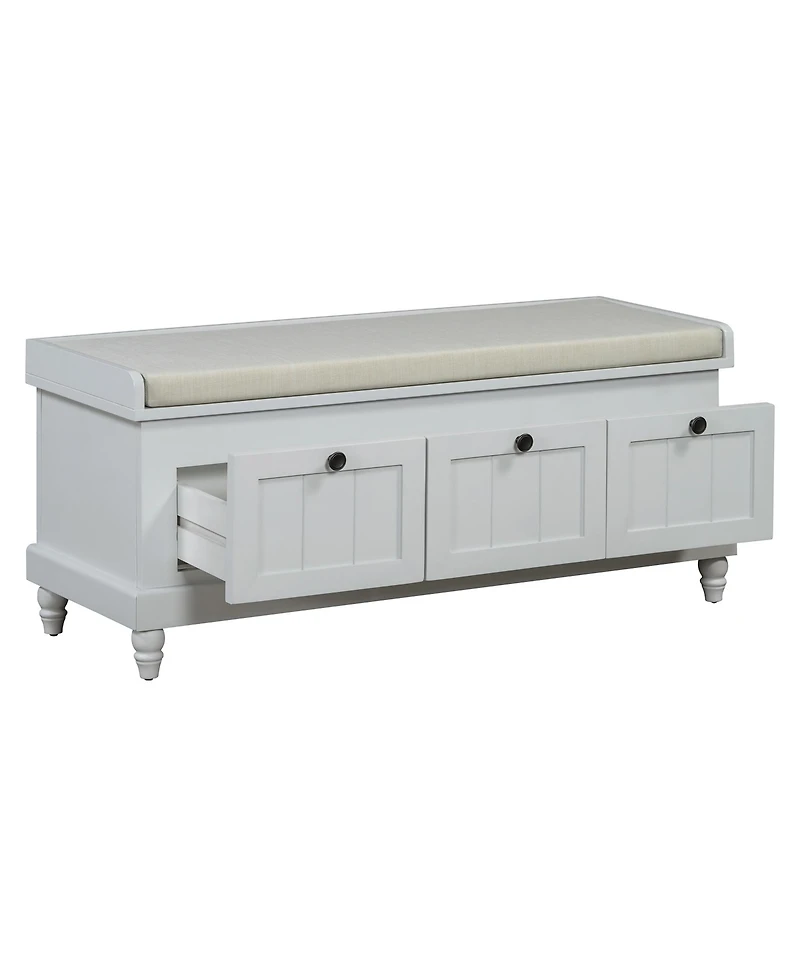 Streamdale Classic Storage Bench with Cushioned Seat and Three Drawers for Entryway and Living Room (Light Gray)