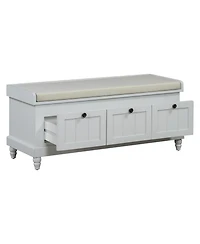 Streamdale Classic Storage Bench with Cushioned Seat and Three Drawers for Entryway and Living Room (Light Gray)