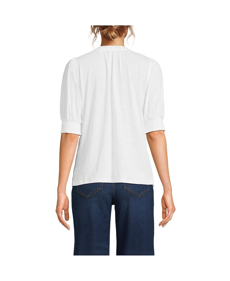 Lands' End Women's Button Pintuck Puff Sleeve Top
