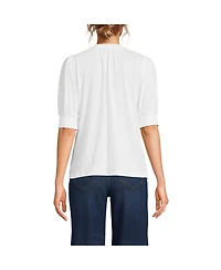 Lands' End Women's Button Pintuck Puff Sleeve Top