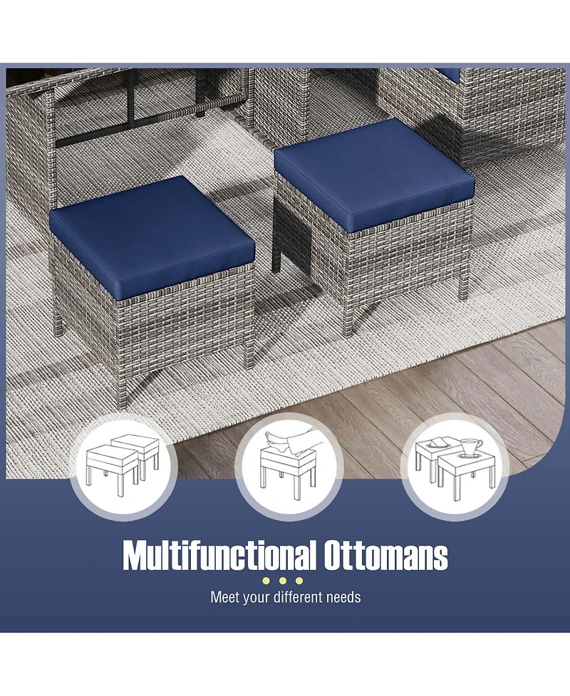 Gymax Set of 7 Dining Furniture Set Pe Rattan Sectional Sofa Set Patio