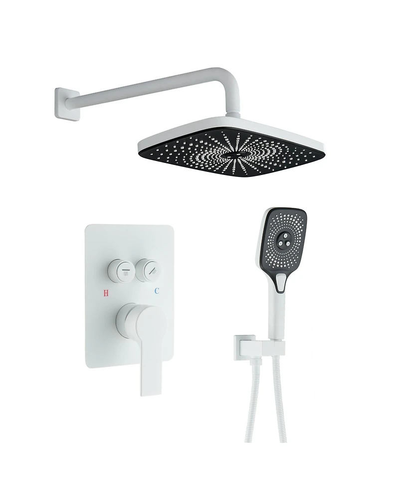 2-Function Shower System, Wall Mounted 10" Rain Shower Head, High-Pressure Luxury Shower Faucet Set with Temperature Display, Matte White