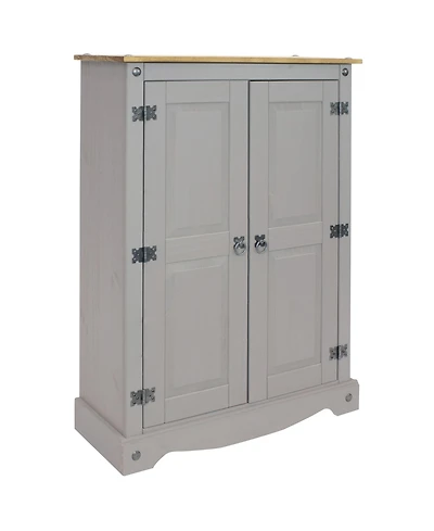 2-Door, 2-Shelf Accent Cupboard - Solid Pine - Gray - 43" H