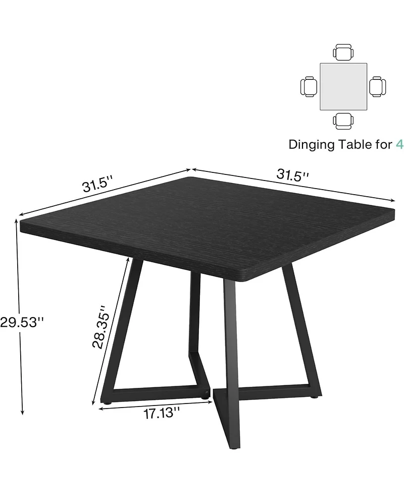 Tribesigns Square Dining Table for 4, 31.5" Industrial Dinner with Metal Base, Wood Kitchen Room, Small Space, Apartment