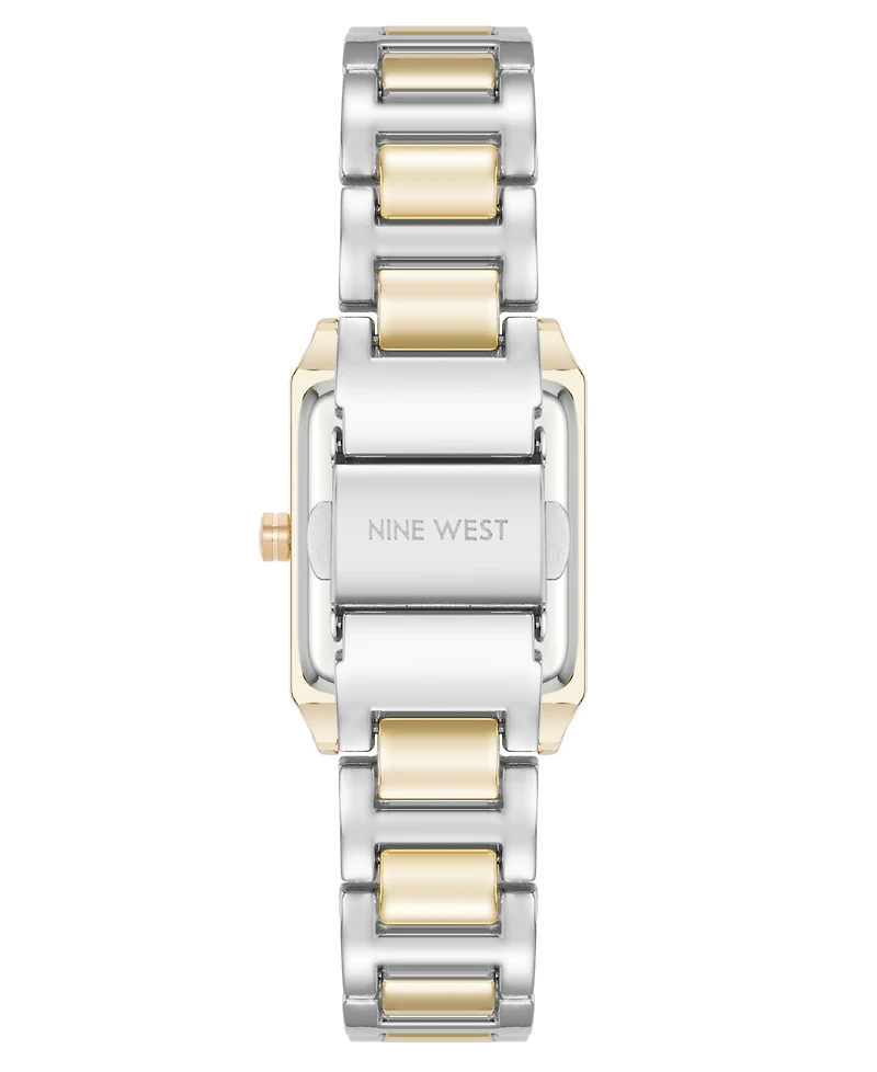 Nine West Women's Quartz Rectangular Two-Tone Metal Alloy Bracelet Watch, 24mm