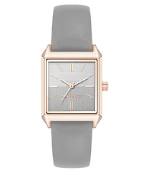 Nine West Women's Quartz Rectangular Rose Gold-Tone and Polyurethane Leather Band Watch