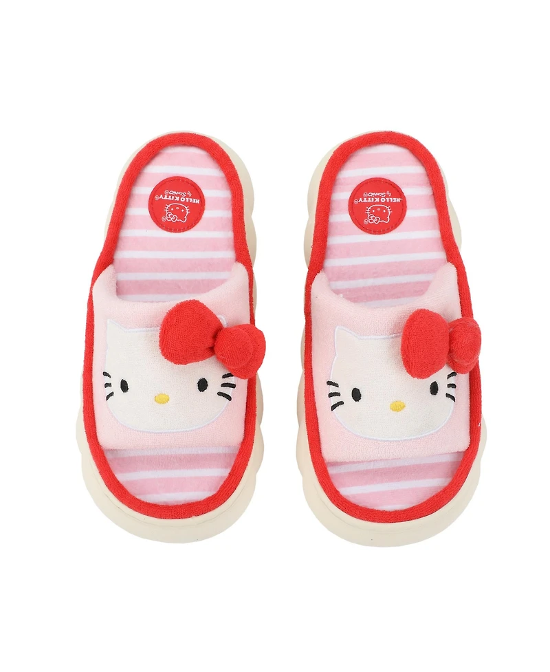 Hello Kitty 3D Character Face Art Women's Pink & White Striped Open-Toed Slide