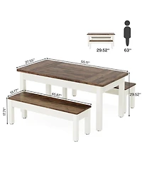 Tribesigns 55-Inch Large Dining Table Set for 4-6, 3 Pieces Wood Kitchen Table with 2 Benches, Rectangular Dinner Room Table Set for Kitchen, Dining R