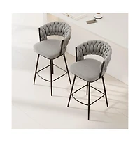 Set of 2 Counter Height Swivel Stools, 26.3 Inch Modern Upholstered Chairs with 360° Rotation and Metal Frame -The Pop Home