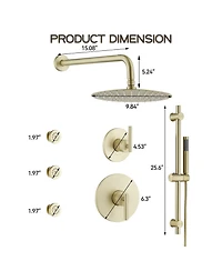 10-Inch Rainfall Shower System with Body Jets, Handheld & Side Spray, Adjustable Lift Rod All-Brass High-Pressure Faucet Set, Brush