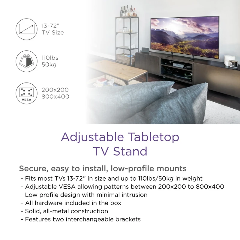 ProMounts Premium Fixed Tabletop Tv Stand Mount for 13 to 72 inch Screens, Holds up to 110Lbs
