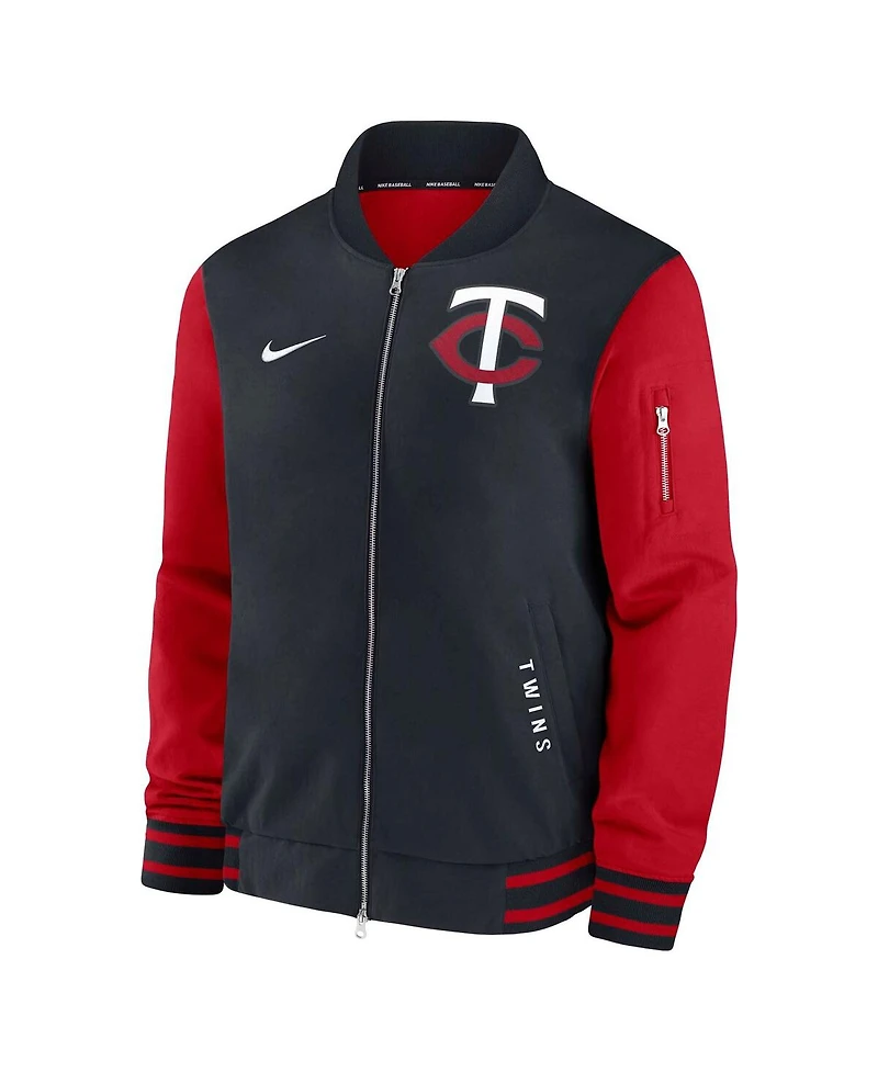 Nike Men's Navy/Red Minnesota Twins Authentic Collection Dugout Full-Zip Bomber Jacket