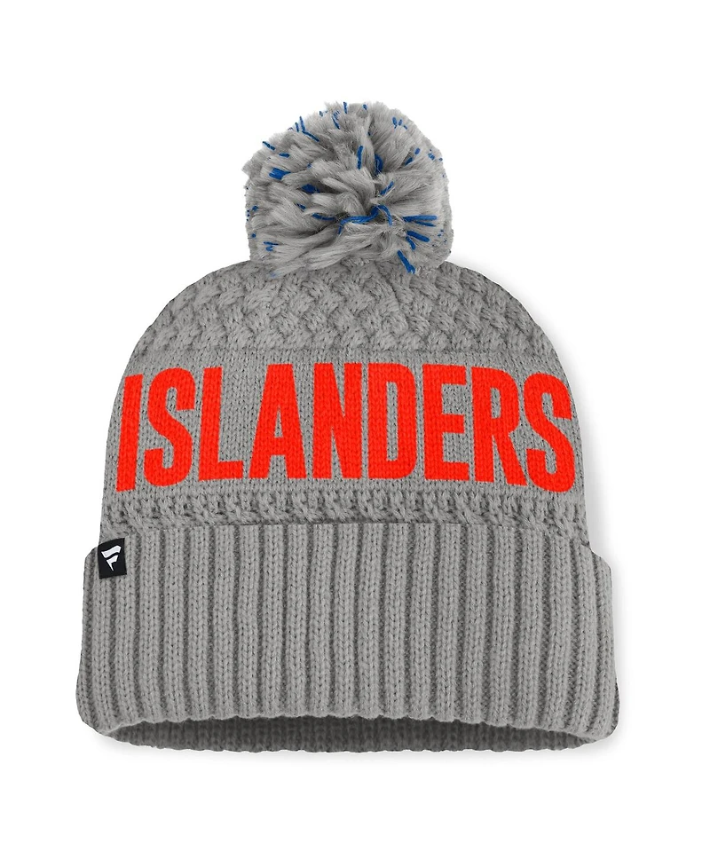 Fanatics Women's Gray New York Islanders Heritage Tilly with Pom Cuffed Knit Hat