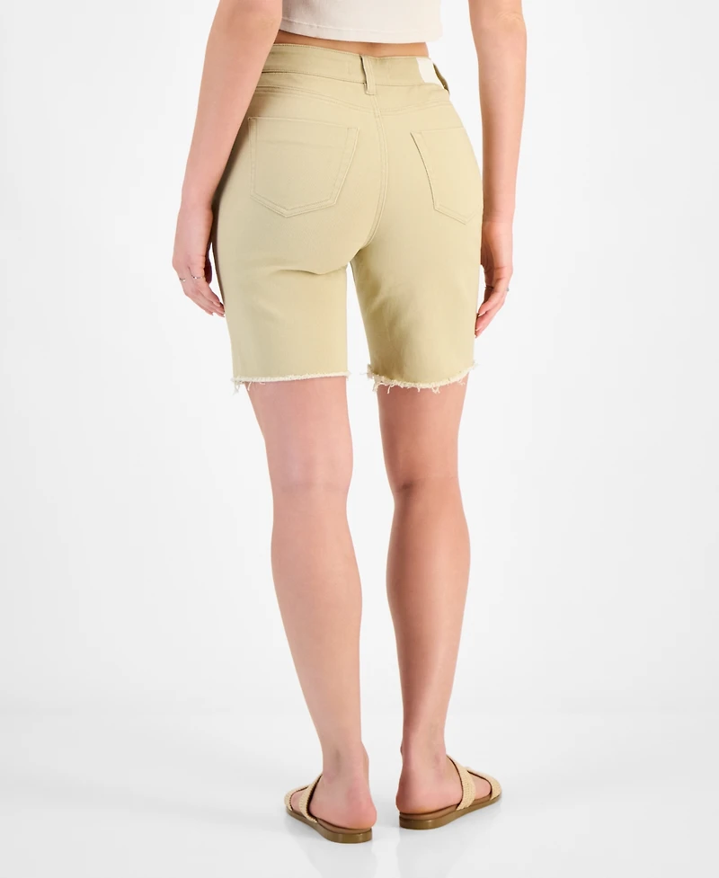 Dollhouse Juniors' High-Rise Frayed Bermuda Shorts