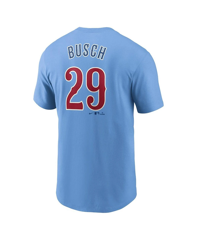 Nike Men's Michael Busch Baby Blue Chicago Cubs Fuse Name Number T-Shirt
