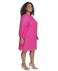 Jessica Howard Plus Clip-Dot Chiffon Boat-Neck Dress