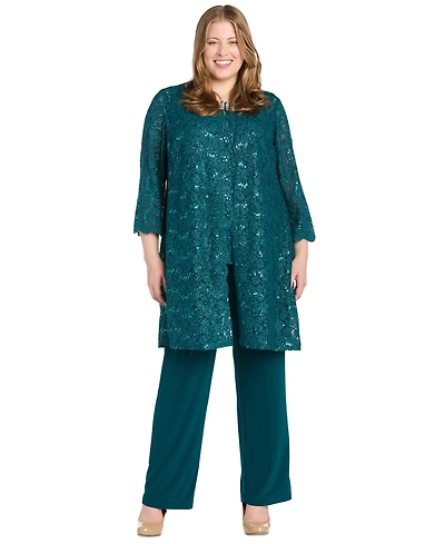 R & M Richards Plus 3-Pc. Embellished Jacket, Tank Pants Set