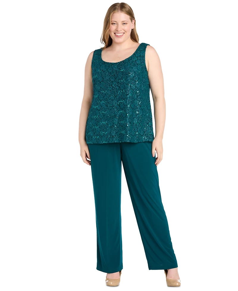 R & M Richards Plus 3-Pc. Embellished Jacket, Tank Pants Set