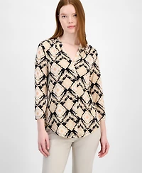 Jm Collection Women's Printed 3/4 Sleeve V-Neck Knit Top