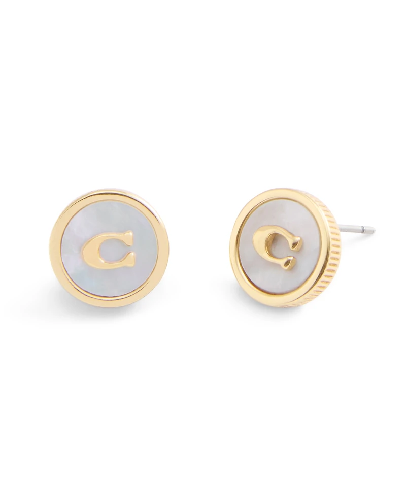 Coach Signature Mother of Pearl Coin Stud Earrings