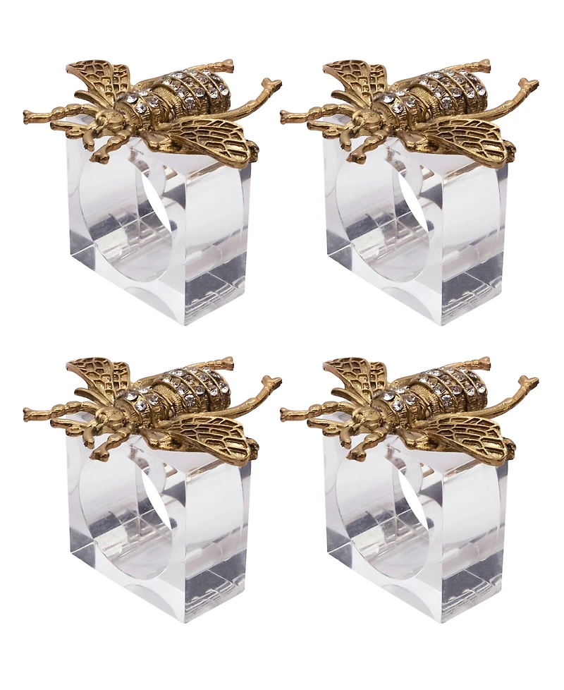 Saro Lifestyle Buzzing Bee Beaded Napkin Ring, Set of 4