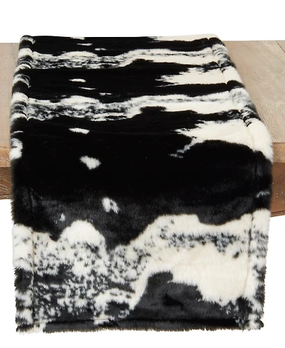 Saro Lifestyle Cow Hide Design Faux Fur Table Runner