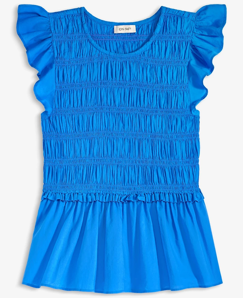 On 34th Women's Flutter-Sleeve Smocked Peplum Top, Exclusively at Macy's