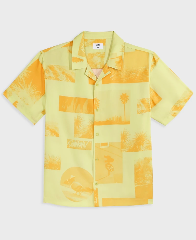 Mode of One Men's Short-Sleeve Photoreal Collage Camp Collar Shirt, Exclusively at Macy's